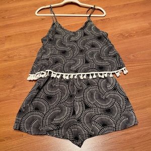 Black & White Romper with Tassels - Large